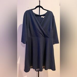 LOFT Elegant Navy Polka Dot Dress